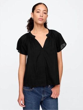 GAP Black Flutter Sleeve V-Neck Blouse